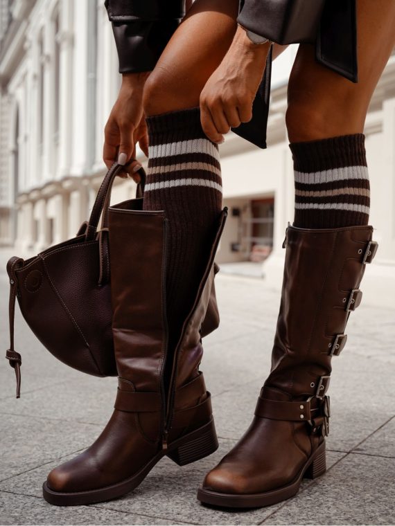 "Mocha Stripes" zokni - barna/csíkos